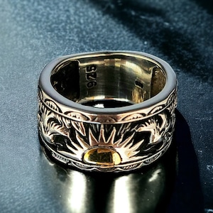 Anillo de plata para hombre hecho a mano con temática de la naturaleza
