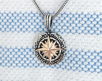 925 Sterling Silver Men Necklace, Compass Pendant Necklace in Silver 925, Mens Compass Necklace, Silver Mens Necklace, Men Gift Necklace