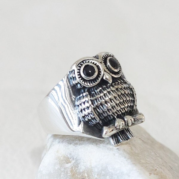 925 Sterling Silver Men Handmade Ring Without Stones, Owl Silver Ring, Bird Species Ring, Turkish Handmade Ring, Gift For Him