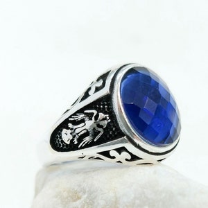925k dubbelkoppige adelaar zilveren ring, zilveren ring met steen, adelaar ring sterlingzilver, sterlingzilveren herenring, gratis expresverzending