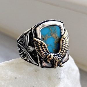 Sterling Silver Eagle Ring: Turquoise Stone, Turkish Handmade