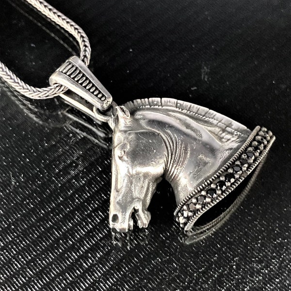 Handmade Sterling Silver Horse Necklace , Nobel Horse Pendant , Silver Maned Horse Pendant , Silver Horse Animal Jewelry , Animal Figured