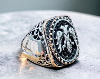 Men's Double Headed Eagle Archer Thumb Ring – Solid 925 Sterling Silver, Made In Turkey - View #2