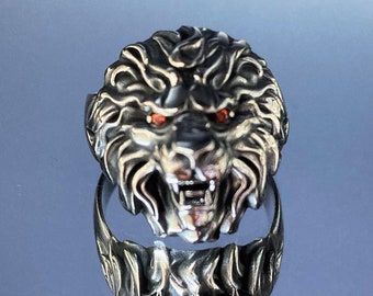 Maned Silver Lion Ring , Lion Head Ring , Leo Zodiac Sign Ring , Silver Lion Ring , 925 Sterling Silver Handmade Silver Ring , Gift for Him