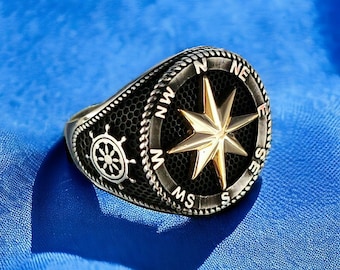 Compass Ring , 925 Sterling Silver Mens Ring , Sterling Silver Man's Ring , Silver Gift Ring , Rings for Men , Rings, Silver Jewelry