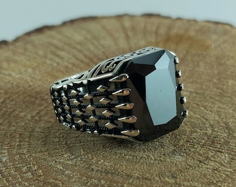 925 Sterling Silver Handmade Engraved Men's Ring With Square