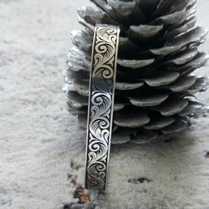 Handmade 925 Sterling Silver Cuff Bracelet: Embroidered Unisex Bangle