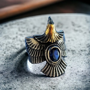 925 Sterling Silver Double Headed Eagle Engraved Blue Zircon 925 Sterling Silver Double Headed Eagle Engraved Blue Zircon