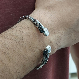Crow Head Sterling Silver Cuff Bracelet: Unisex Wild Animal Jewelry