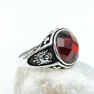 925k zilveren ring met Ottomaanse wapenschild, zilveren ring met steen, handgesneden Ottomaanse ring, 925 sterlingzilveren herenring, gratis expresverzending
