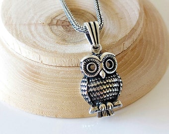 Collana Con Ciondolo Gufo In Argento Sterling E Pietra Di Luna - Gioiello Significativo Antistress, Regalo Per Donne