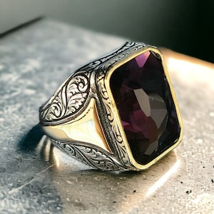 Handmade Sterling Silver Amethyst Ring: Turkish Mens Jewelry