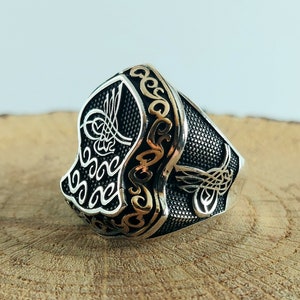 925 Sterling Silver Handmade Statement Ring with Ottoman Sultan Tughra Monogram