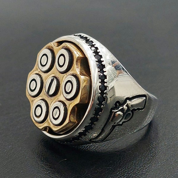 925K Silber Pistolenkugel Ring, Silber Swivel Cap Klassischer Ring, Western Western & Cowboy Stil Silberring, Geschenk für Ihn