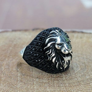 Bague pour homme modèle lion en argent sterling 925 avec pierre micro-zircon, bague pour homme faite main pour homme, bague pour homme en argent turque faite main, bague en argent 925 carats