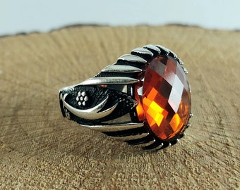 925 Sterling Silver Handmade Men's Ring With Sword Zulfiqar