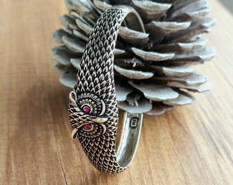 Handmade Sterling Silber Eule Manschette Armband mit Zirkon