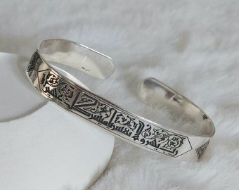 925スターリングシルバーメンズイスラムカフブレスレット、HasbinAllah