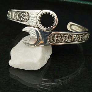 Bracelet en argent avec clé, Bracelet pour toujours, Bracelet manchette en argent, Bracelet réglable unisexe en argent sterling 925 carats, Cadeaux d&#39;anniversaire