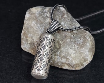 Sterling Silver Talisman Pendant: Ancient Greek Pattern Prayer Box Locket