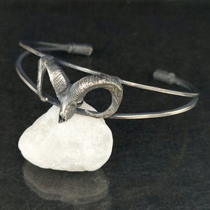 Ram Head Silver Bracelet , Wild Animal Themed Cuff Bracelet , 925k Unisex Adjustable Sterling Silver Bracelet , Unique Gift for Him
