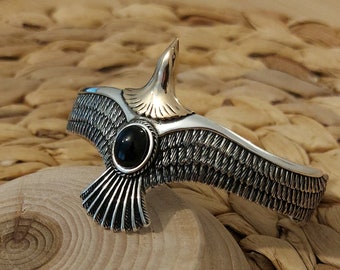 【現金特価】 Black Handmade Men's Silver Sterling 925 Onyx Eagle Stone アクセサリー