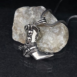 Handmade Sterling Silver Cowboy Boot Pendant Necklace - Western Charm