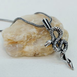 Sterling Silver Snake Arrow Pendant Necklace - Handmade Mens Jewelry