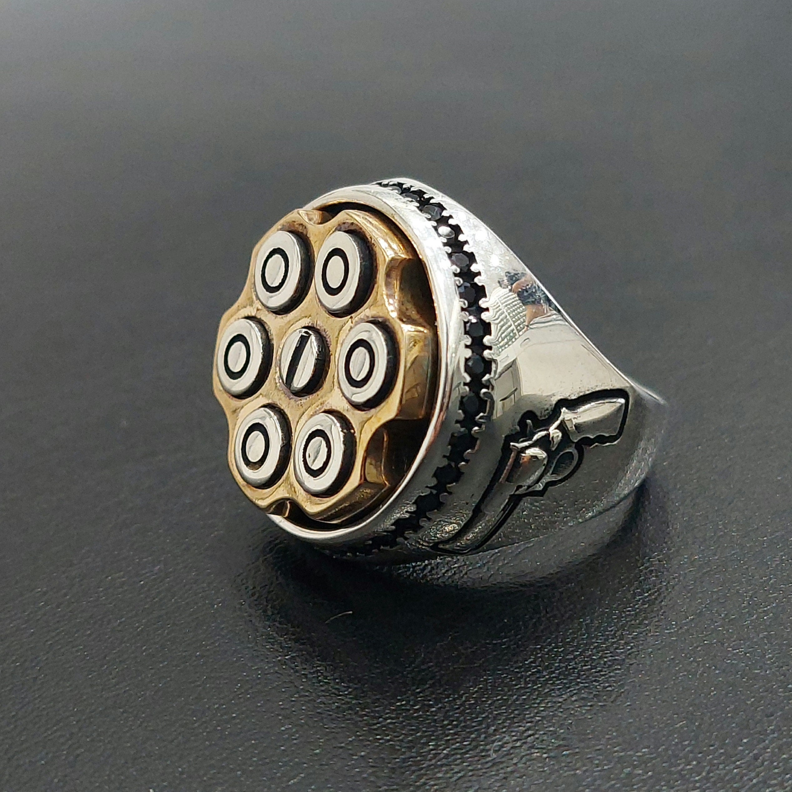 925K Silver Pistol Bullet Ring Silver Swivel Cap Classic Ring