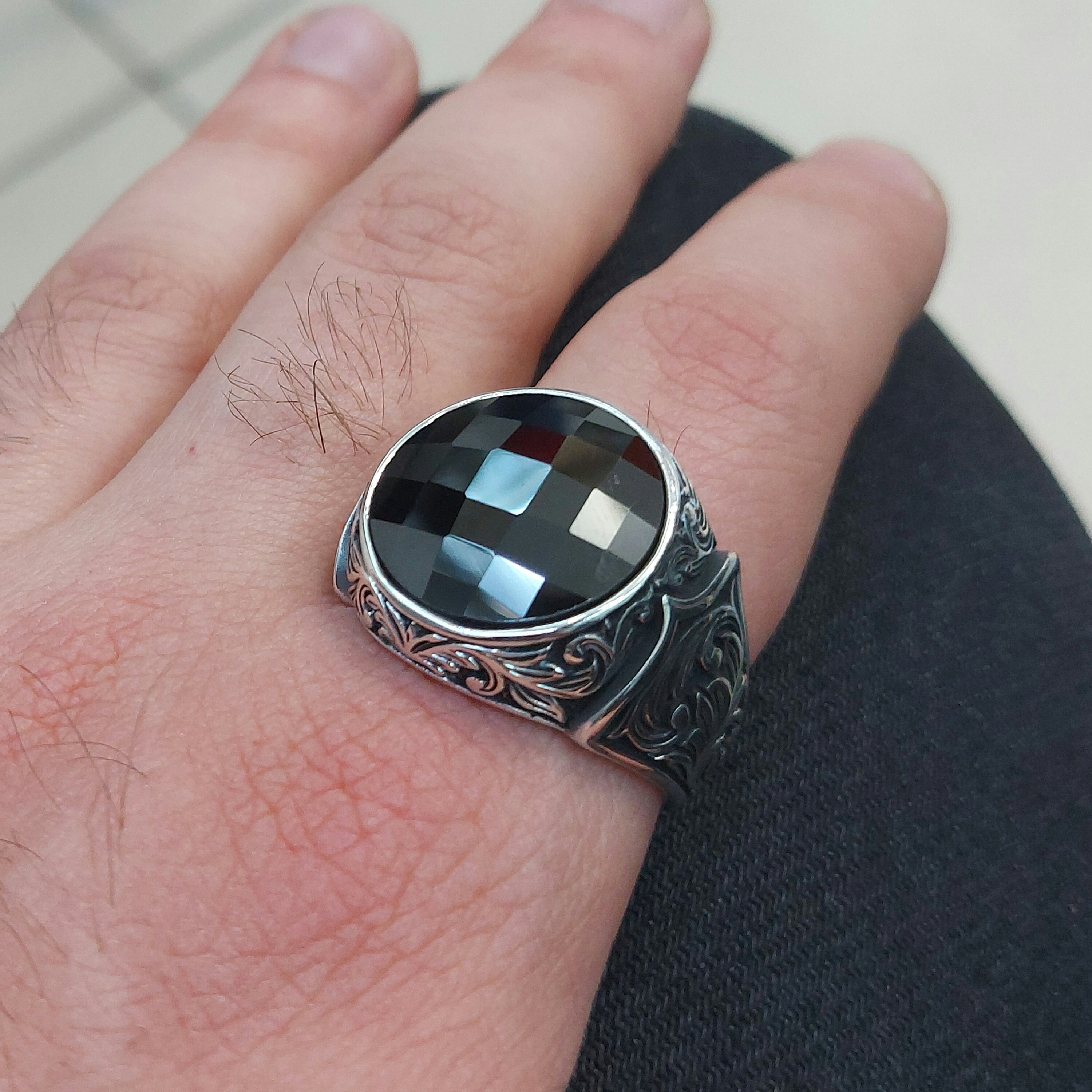 Turkish Handmade Black Zircon Stone Silver Men's Ring