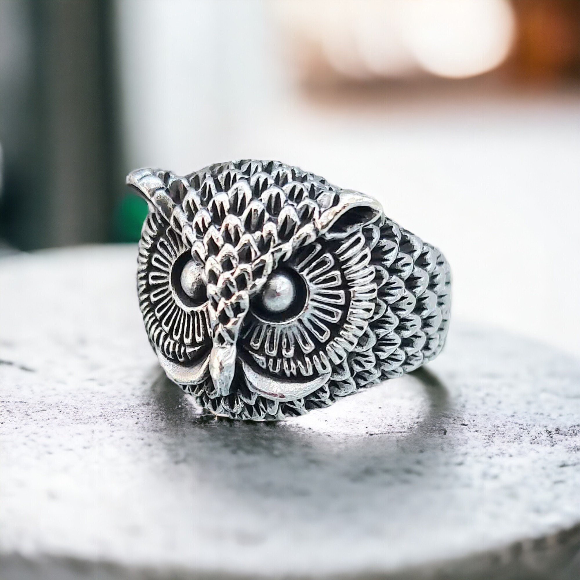 Handmade Sterling Silver Owl Ring - Unisex Turkish Design