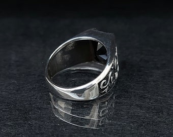 Silver Onyx Stone Ring , Square Black Zircon Stone Ring