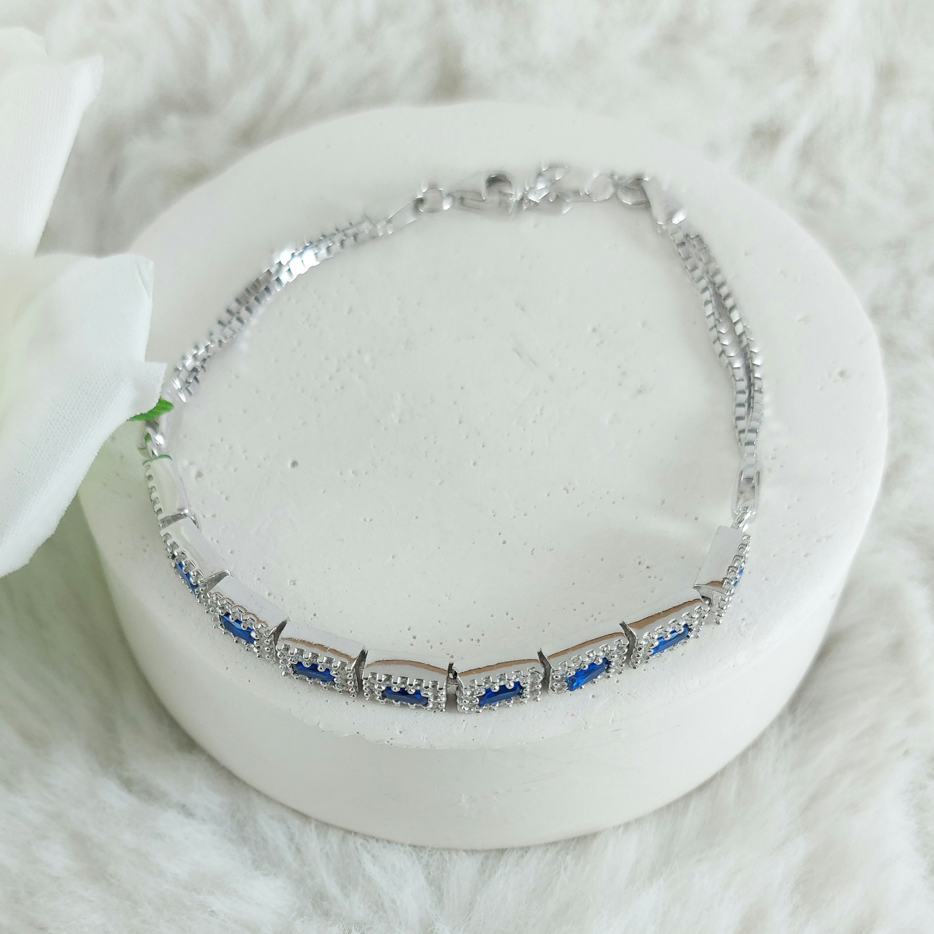 Tusuzik Bracciale Donna Argento 925 Con Cuore Doppia Catena Regolabile Braccialetti Gioielli Pietra Natale Braccialetti Cuore Regalo Donna Compleanno Per Moglie Mamma Fidanzata Amica Blu Mare