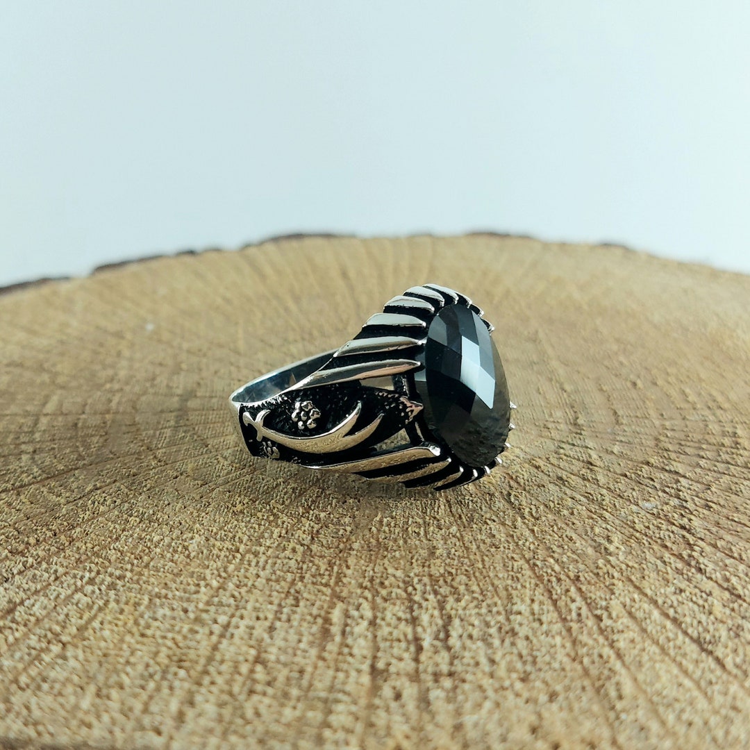 925 Sterling Silver Handmade Men's Ring With Sword Zulfiqar