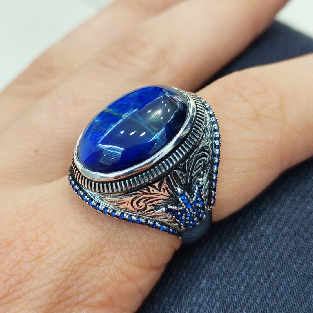 Oval Blue Zircon Stone Handmade Sterling Silver Men Ring, 925 Silver Vintage Style Turkish Handmade Mens Jewelry - Etsy Oval Blue Zircon Stone Handmade Sterling Silver Men Ring, 925 Silver Vintage Style Turkish Handmade Mens Jewelry - Etsy