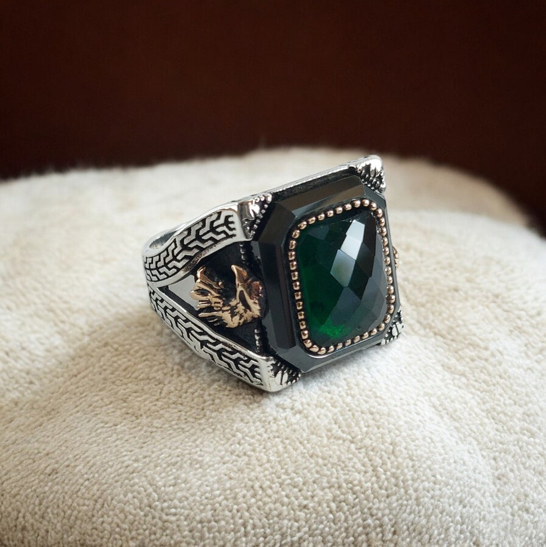 925 Sterling Silver Handmade Men's Ring With Eagle Head and 925 Sterling Silver Handmade Men's Ring With Eagle Head and
