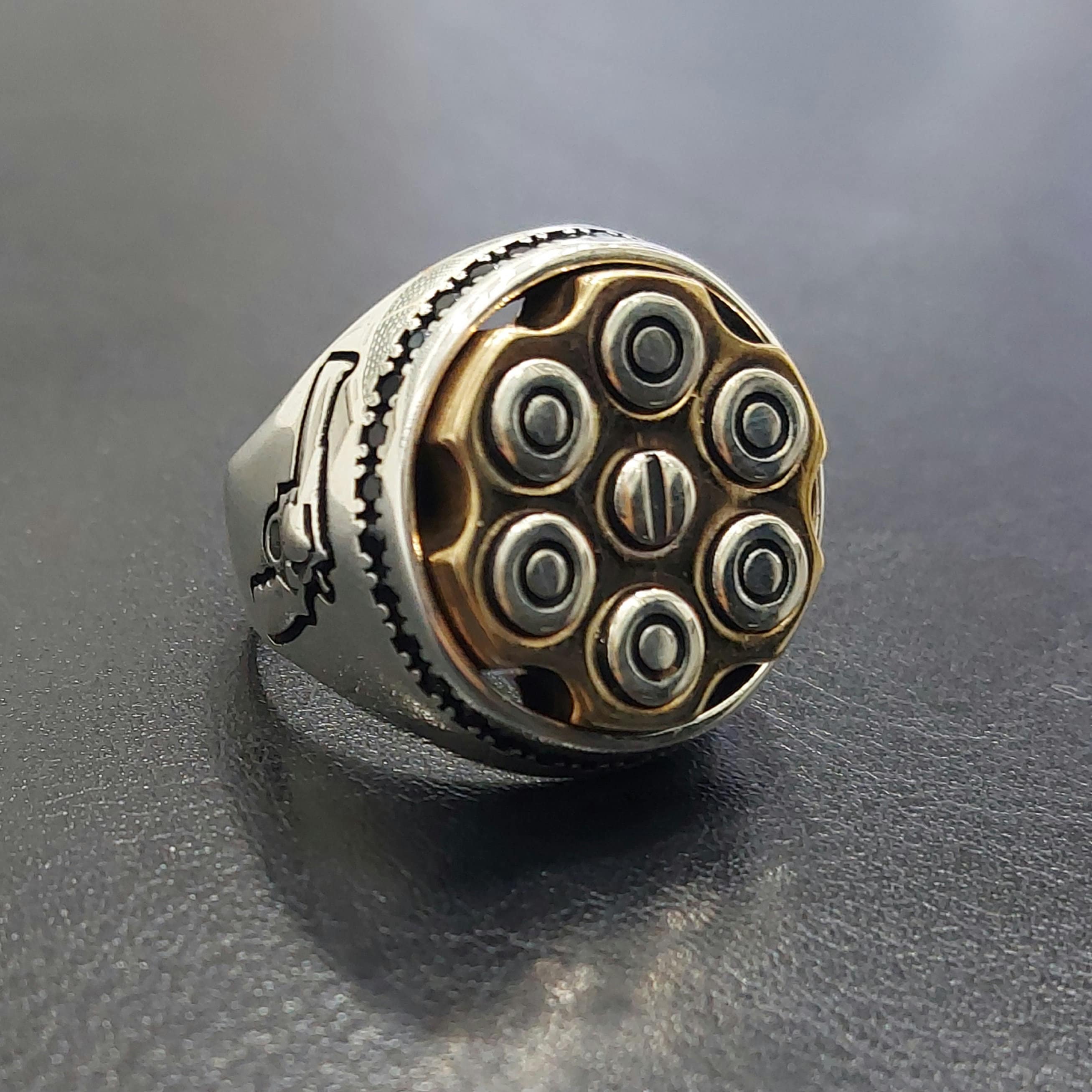 925K Silver Pistol Bullet Ring , Silver Swivel Cap Classic Ring
