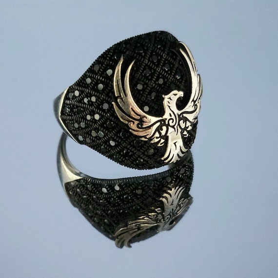 フェニックススターリングシルバーリング：トルコ製ハンドメイドメンズ