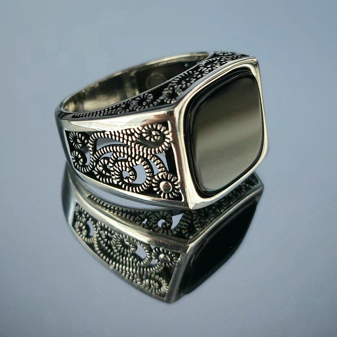 アクセサリー Vintage Silver Square Onxy Ring 925 925 Sterling Silver Square Shaped Handmade Men Ring With Black