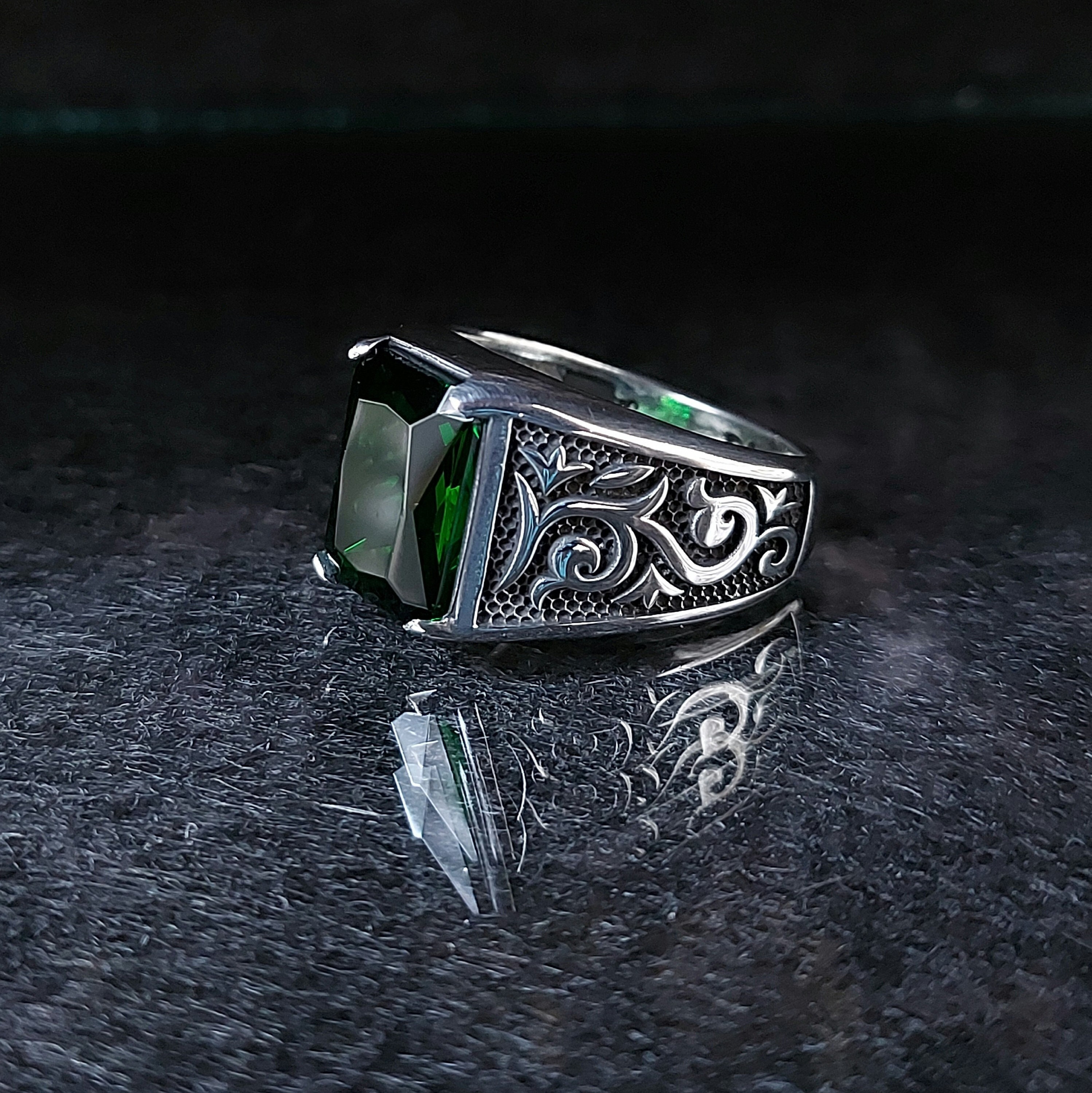 Buy 92.5 Sterling Silver Ring Studded With Lab Diamonds And A Round Emerald  Green Stone KALKI Fashion India