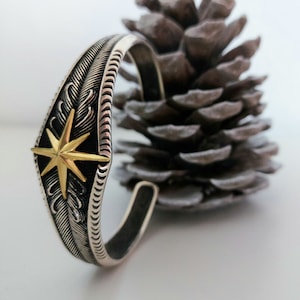 Pulsera de brújula de plata de ley hecha a mano - Brazalete turco ajustable