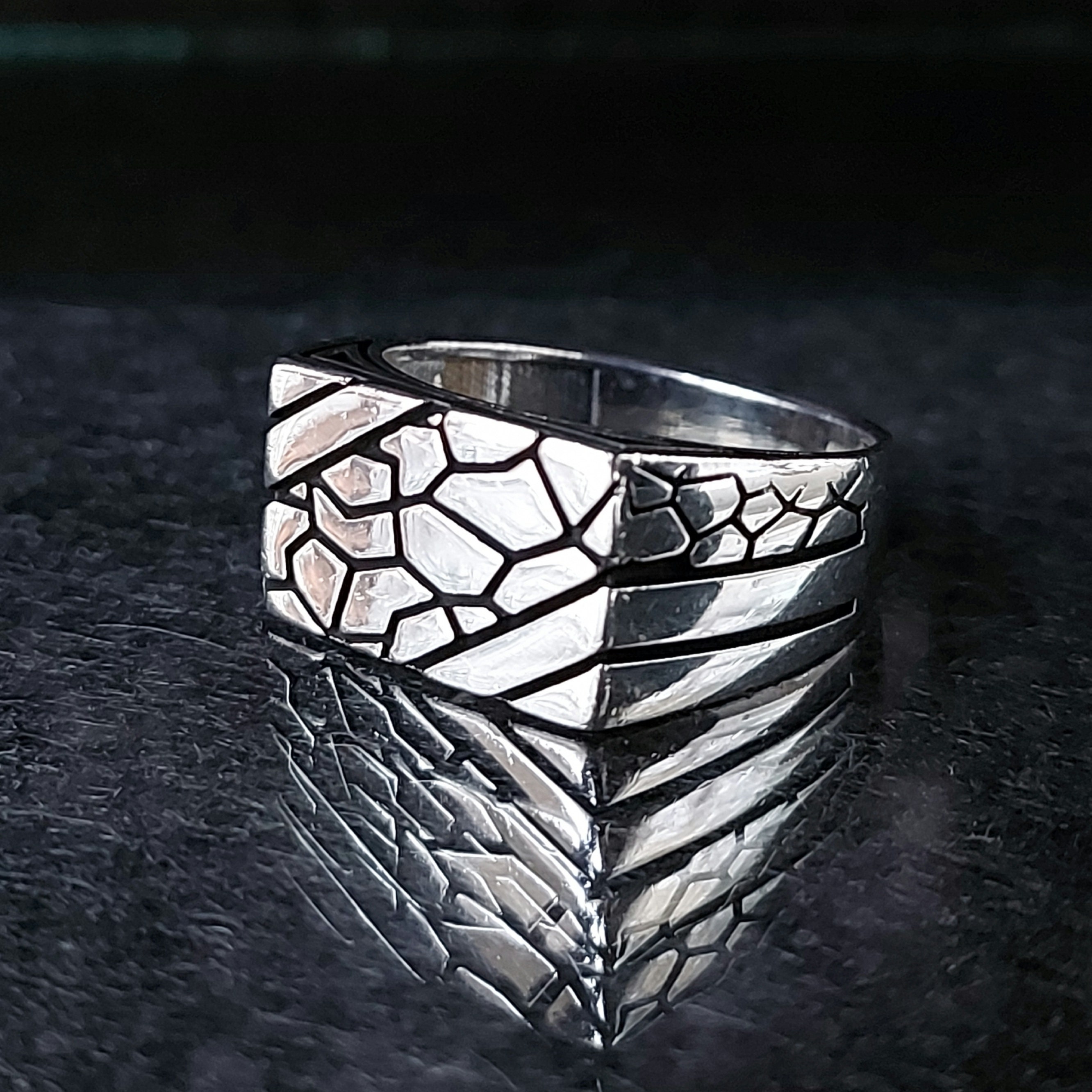 SILVER Ring 925 CRACK Design SIZE 17 箱つき