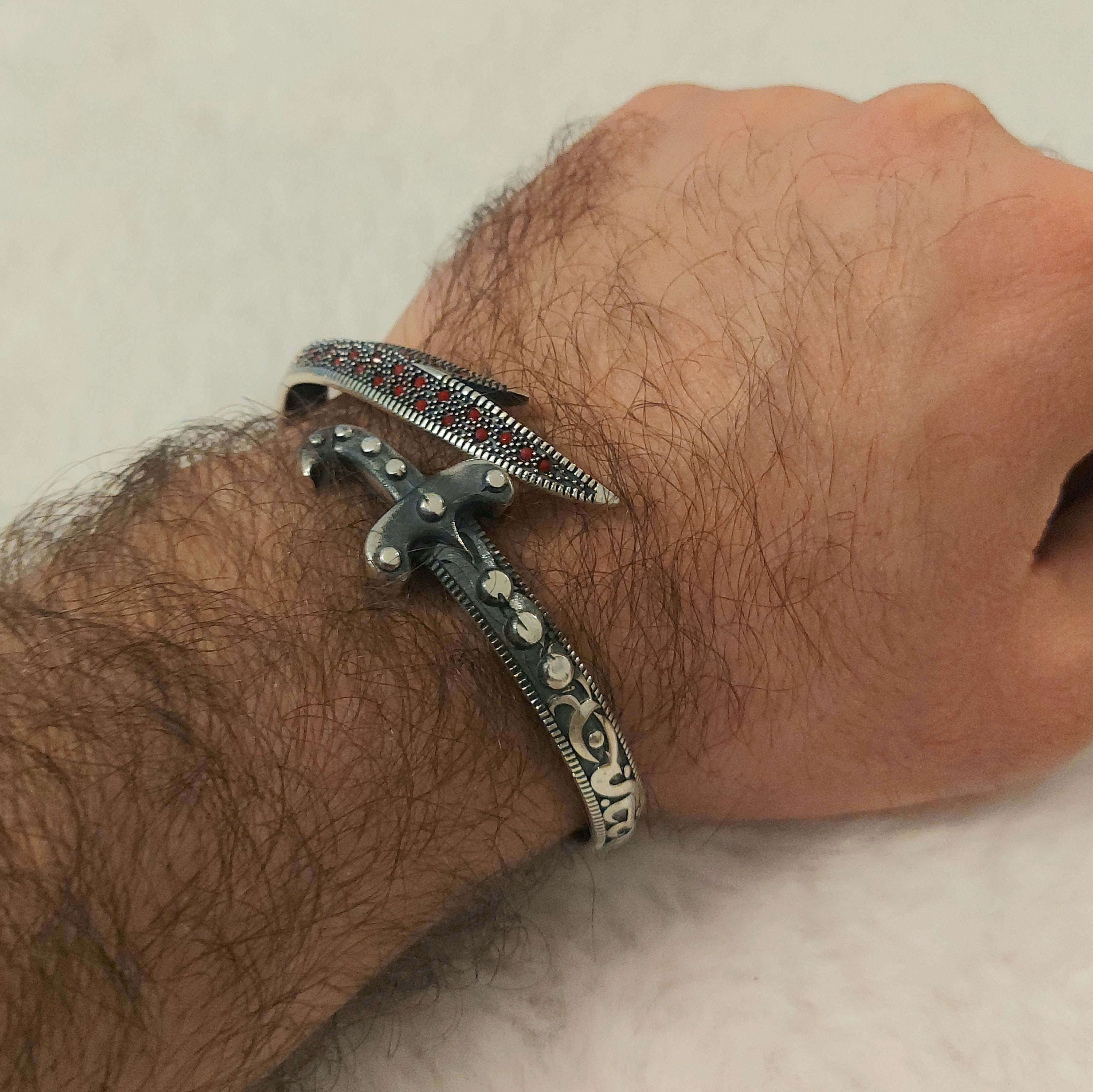 Handmade 925k Silver Zulfiqar Sword Bracelet With Red Zircon - Etsy