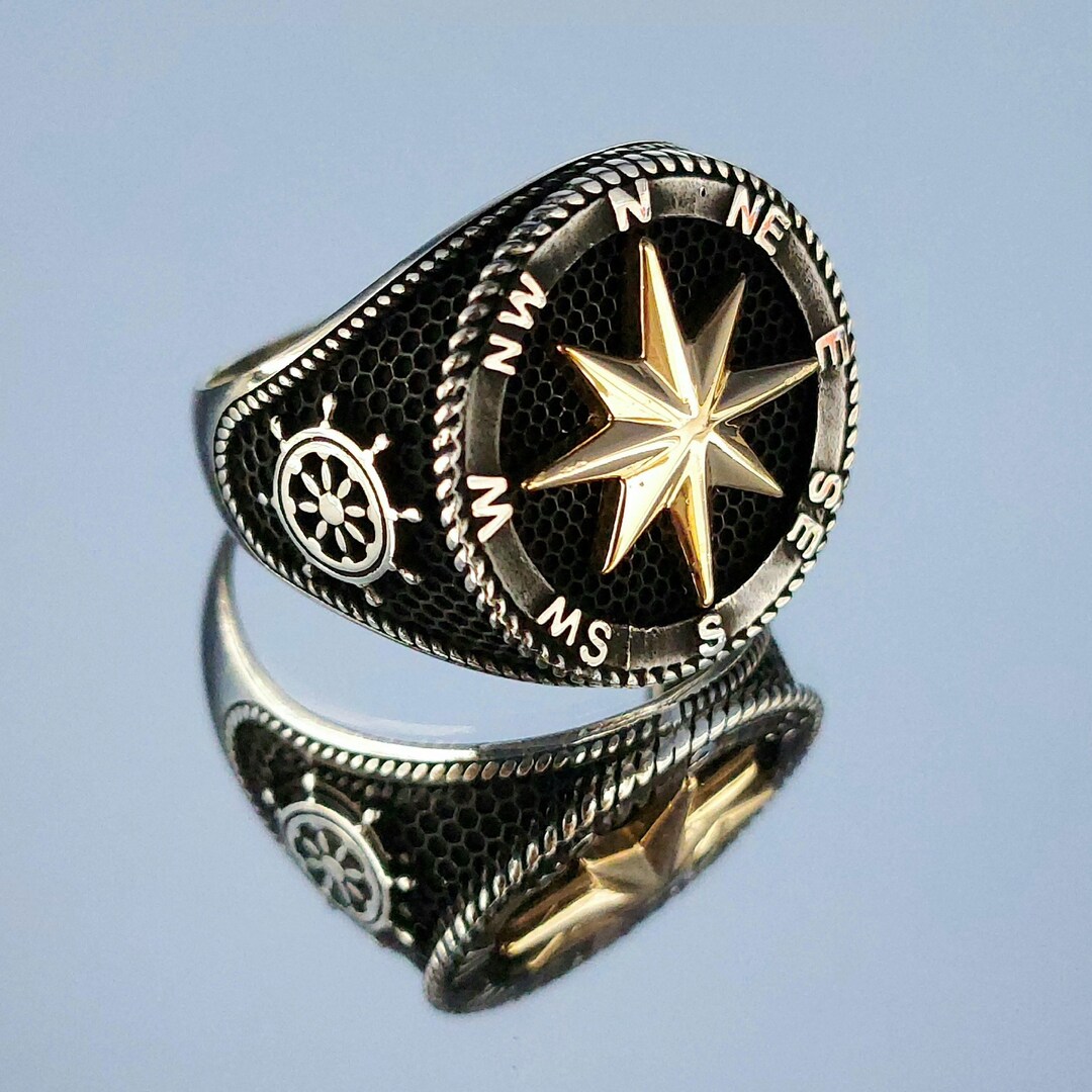 Compass Ring 925 Sterling Silver Mens Ring Sterling Silver Etsy