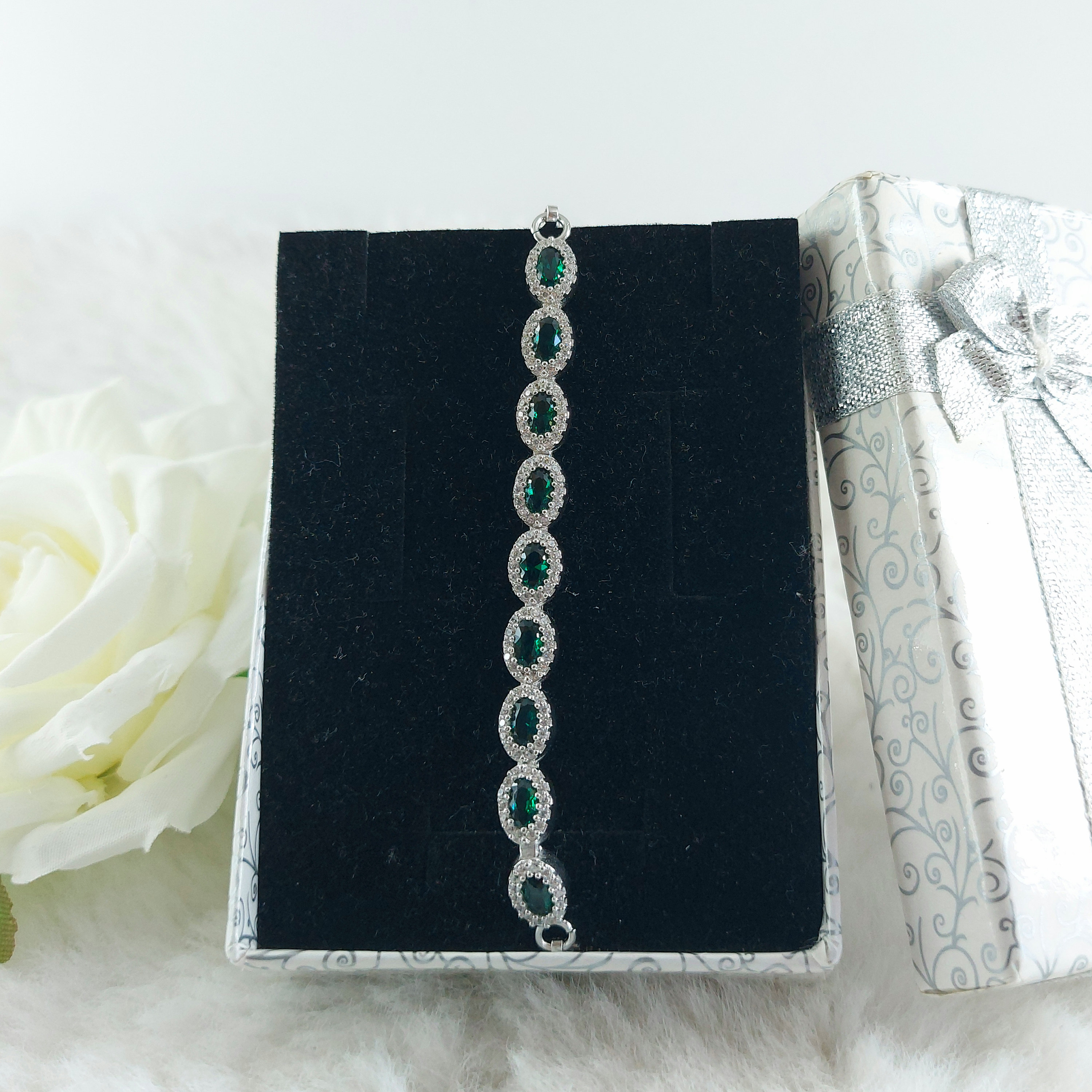 925 Sterling Silver Green Zircon and Cubic Zircon Stones