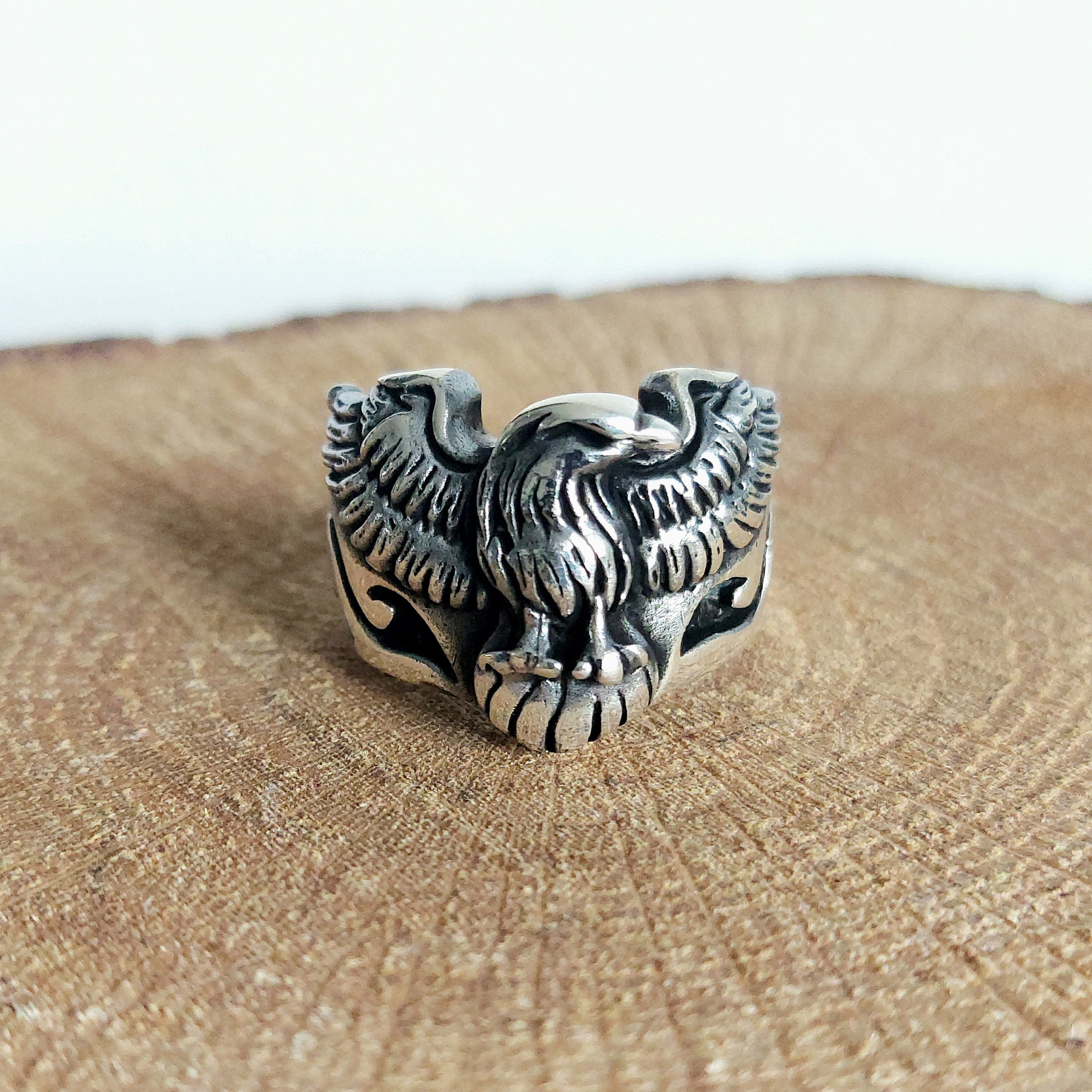 Handmade Sterling Silver Eagle Ring: Wild Animal Themed Men's Ring