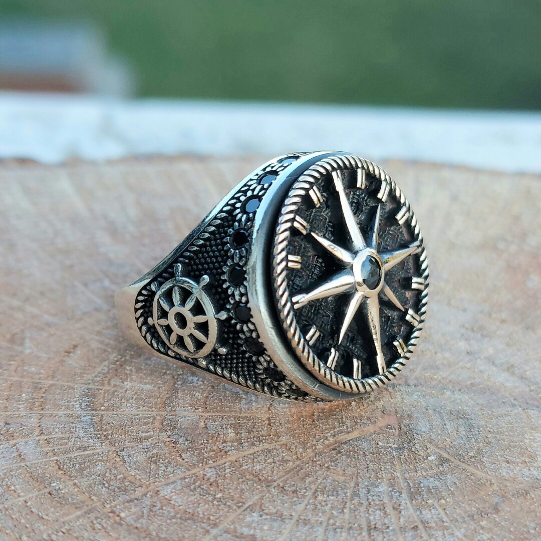 Bague pour homme modèle boussole en argent sterling 925 avec
