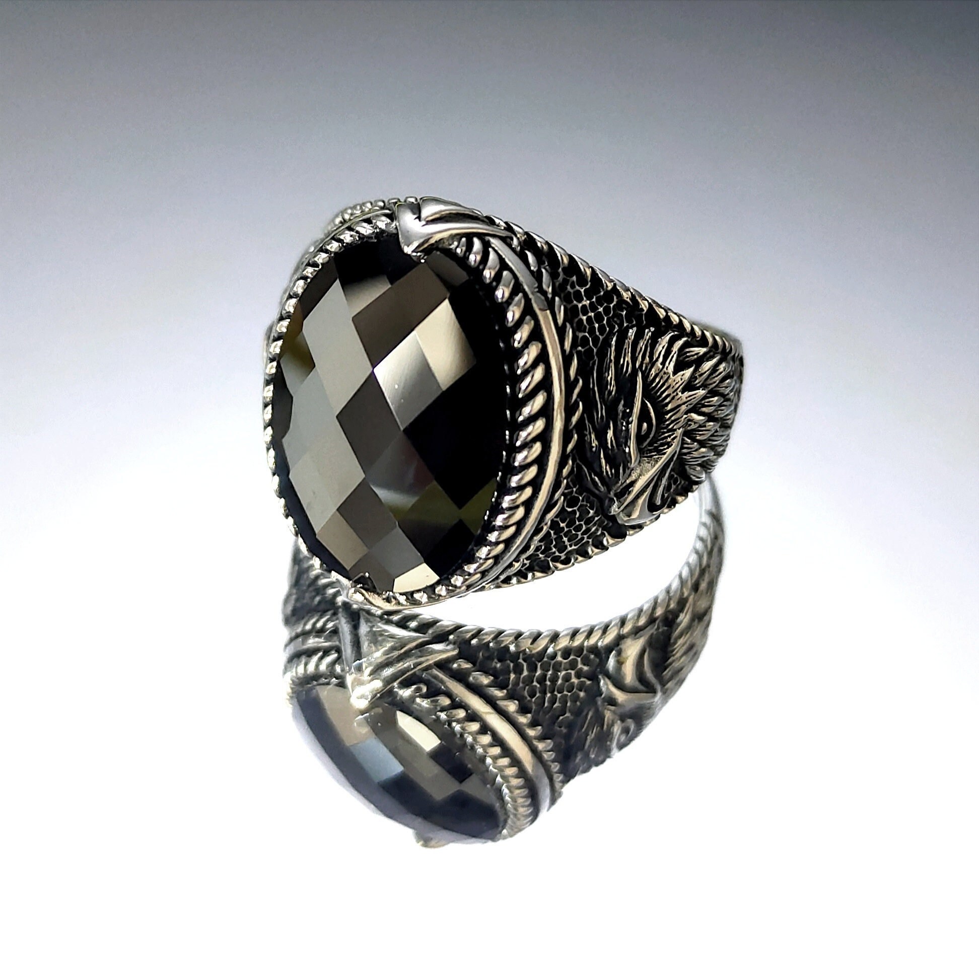 ブラックジルコンストーンリング：ハンドメイドスターリングシルバー
