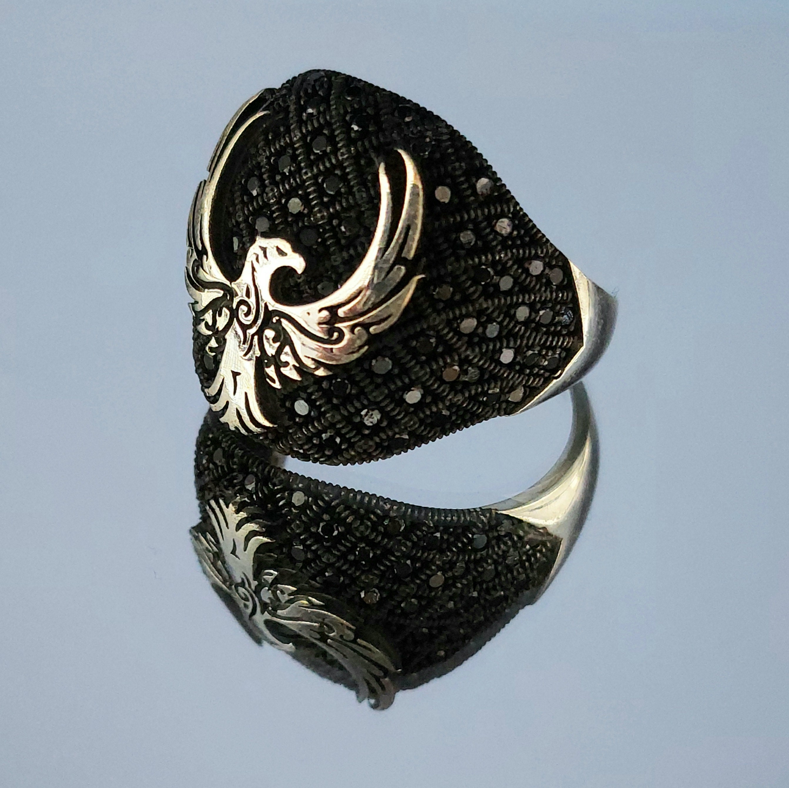 フェニックススターリングシルバーリング：トルコ製ハンドメイドメンズ