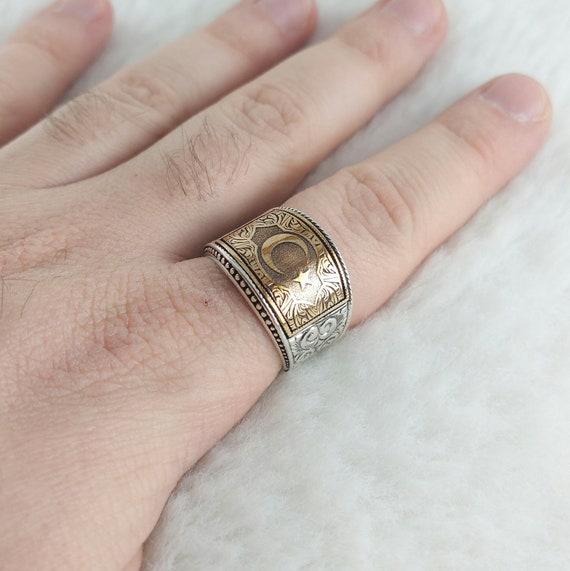 Bague drapeau turc brodee main en argent sterling 925 de forme ronde lune et etoile Etsy France